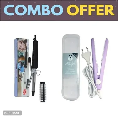 Nova NHC-471B Roller Hair Curling Iron for Women & Mini MakeTime Ceramic Portable Hair Straightener Combo Pack-thumb0