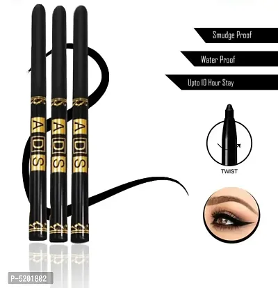 ADS Perfect Eyeliner Waterproof Free Liner Kajal - 3Pcs Black