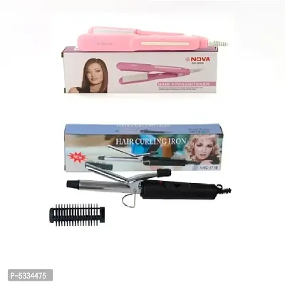Nova Hair Straightener MP-8006 and Nova NHC 471B Professional Hair Curling Iron Combo Pack