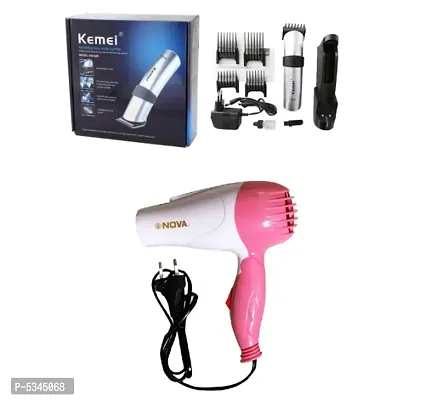 Kemei KM-609 Runtime: 45 min Body Groomer for Women and Nova NV-1290 Professional Foldable 1000w Hair Dryer Pack of 2 Combo