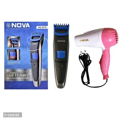 NOVA NS-2019 Runtime: 60 min Trimmer for Men and Nova NV-1290 Professional Foldable 1000w Hair Dryer Pack of 2 Combo