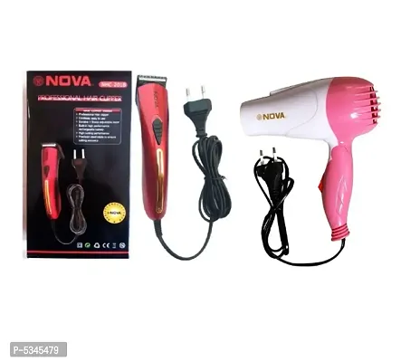 NOVA NHC-201B Runtime: 45 Trimmer for Men and Women and Nova NV-1290 Professional Foldable 1000w Hair Dryer Pack of 2 Combo-thumb0