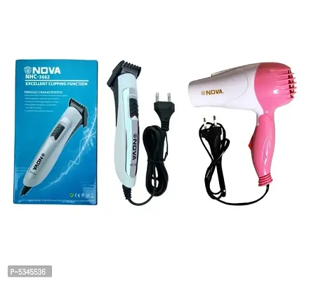 NOVA NHC-3662 Wired Electric Functioning Runtime: 45 min Trimmer for Men and Nova NV-1290 Professional Foldable 1000w Hair Dryer Pack of 2 Combo-thumb0