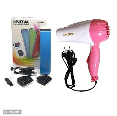Nova NS-216 Professional Rechargeable  Runtime: 45 min Trimmer for Men and Nova NV-1290 Professional Foldable 1000w Hair Dryer Pack of 2 Combo-thumb0