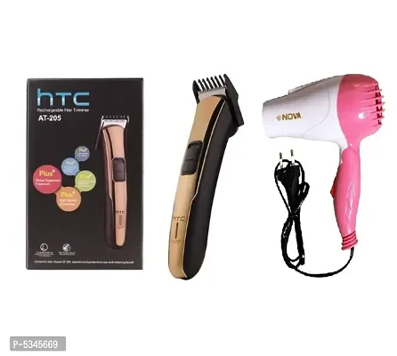 HTC AT-205 Runtime: 50 min Rechargeable Trimmer for Men and Nova NV-1290 Professional Foldable 1000w Hair Dryer Pack of 2 Combo