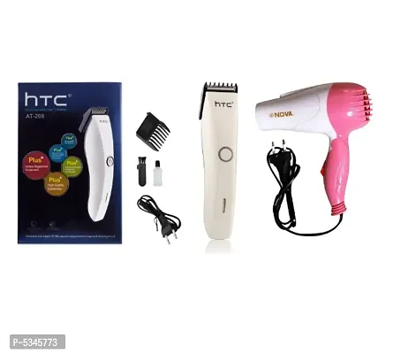 HTC AT-206 Runtime: 45 min Rechargeable Trimmer for Men and Nova NV-1290 Professional Foldable 1000w Hair Dryer Pack of 2 Combo