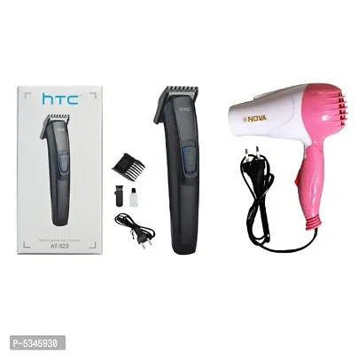 HTC AT-522 Runtime: 45 min Rechargeable Trimmer for Men and Nova NV-1290 Professional Foldable 1000w Hair Dryer Pack of 2 Combo