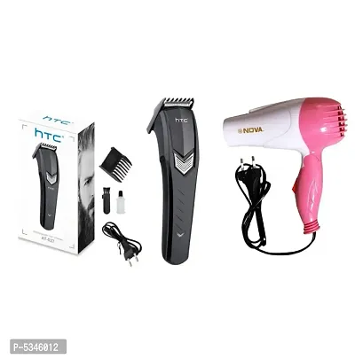HTC AT-527 Runtime: 45 min Rechargeable  Trimmer for Men and Nova NV-1290 Professional Foldable 1000w Hair Dryer Pack of 2 Combo