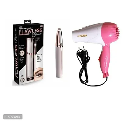 Flowless Eyebrow Hair Remover and Nova NV-1290 Foldable 1000W Hair Dryer Pack of 2 Combo-thumb0