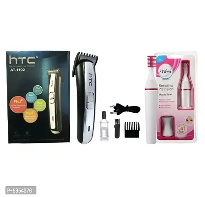 HTC AT-1102 Runtime: 45 min Rechargeable Trimmer for Men and Sensitive Precision Sweet Style Bikini Eye Brow Hair Remover Trimmer Pack of 2 Combo