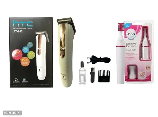 HTC AT-202 Runtime: 45 min Rechargeable Trimmer for Men and Sensitive Precision Sweet Style Bikini Eye Brow Hair Remover Trimmer Pack of 2 Combo
