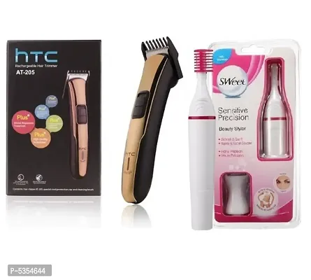 HTC AT-205 Runtime: 50 min Rechargeable Trimmer for Men and Sensitive Precision Sweet Style Bikini Eye Brow Hair Remover Trimmer Pack of 2 Combo