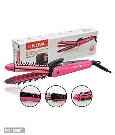 Nova NHC-8890 3 In 1 Multifunction Perfect Curl and Straightener for Women (Multicolor)