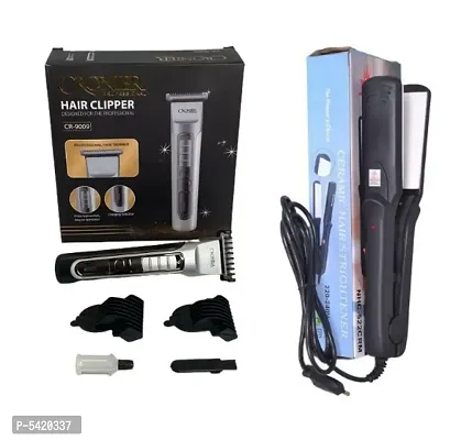 Cronier CR-9009 Rechargable Hair Clipper Beard and Trimmer and Nova NHC-522RM Hair Straightenera Pack of 2 Combo