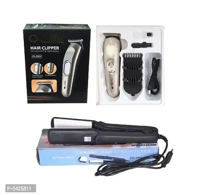 Cronier CR-9004 Professional Rechargeable Hair Clipper Trimmer and Nova NHC-522RM Hair Straightener Pack of 2 Combo