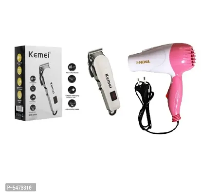 Kemei KM-809A Runtime: 120 min Trimmer for Men  Women and Nova Professional Foldable 1000w Hair Dryer Pack of 2 Combo-thumb0