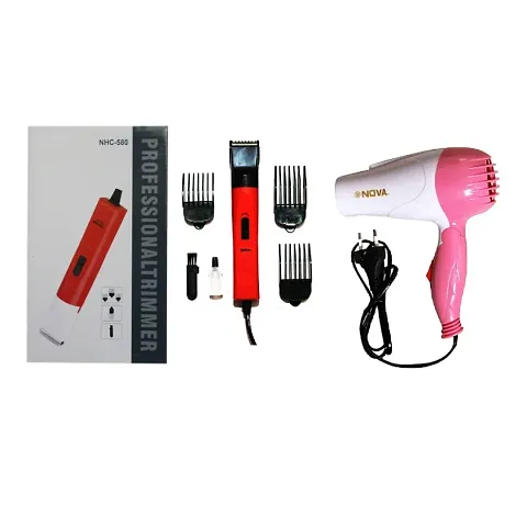 Electric Corded Trimmer for Men and Professional Foldable  Hair Dryer Pack of 2 Combo