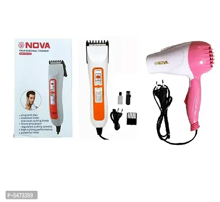 NOVA NHC-3663 Runtime: 45 min Trimmer for Men  Women and Nova NV-1290 Professional Foldable 1000w Hair Dryer Pack of 2 Combo