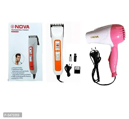 Nova 3663 Runtime 45 Min Trimmer For Men Women 1290 Professional Foldable 1000W Hair Dryer Pack Of 2-thumb0