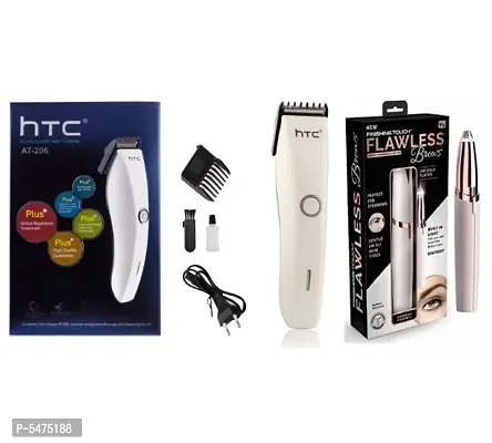 HTC AT-206 Runtime: 45 min Rechargeable Trimmer for Men and Flowless Eyebrow Hair Remover Pack of 2 Combo