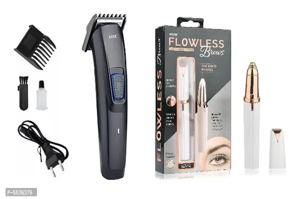HTC AT-522 Runtime: 60 min Rechargeable Beard Trimmer and Flawless Eyebrow Hair Trimmer Pack of 2 Combo-thumb0