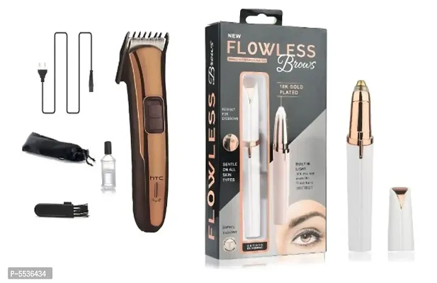 HTC AT-205 Runtime: 60 min Trimmer for Men and Flawless Eyebrow Hair Trimmer Pack of 2 Combo