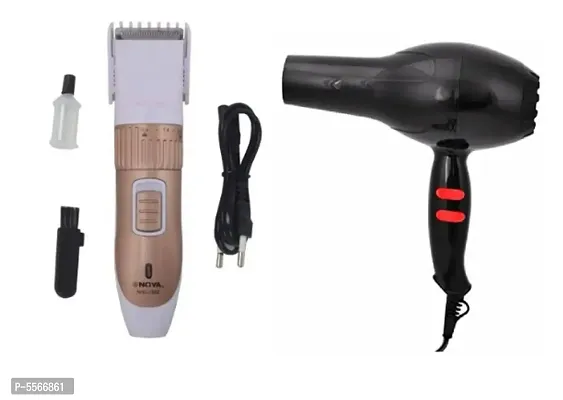 Nova NHC-7882 Professional Rechargeable Hair Trimmer for Men  and NOVA NV-6130 1800w Professional Hair Dryer Pack of 2 Combo