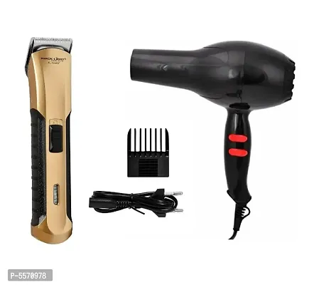 Rocklight RL TM-9057 Runtime: 45min Rechargeable Trimmer For Men and NOVA NV-6130 1800w Professional Hair Dryer Pack of 2 Combo-thumb0