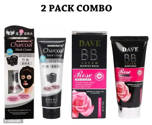 Charcoal Anti Blackhead Suction Mask Cream and BB Cream 60g Foundation Pack of 2 Combo