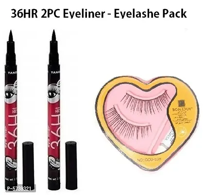 36H Waterproof Pencil Liquid Eyeliner Black  Bonjour Natural Hair 3D Eyelashes With Glue 3 Pack Combo