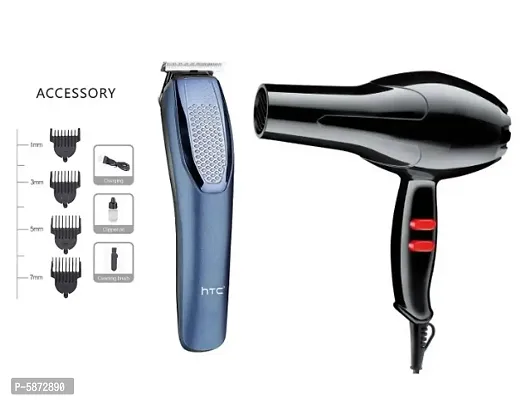 HTC AT-1210 Rechargeable Cordless Hair Trimmer and 1800W  Professional Hair Dryer Pack of 2 Combo