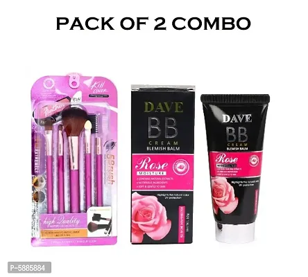 Kill Cover Colors Queen Face Feather Eyeshadow Stick Brushes Set of 5 and Dave BB Blemish Balm Cream 60g Foundation Pack of 2 Combo
