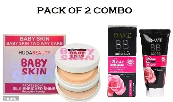 Hudabeauty Baby Skin 2 In One Compact Powder and Dave BB Blemish Balm Cream 60g Foundation Pack of 2 Combo-thumb0