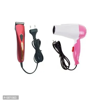 NHC-201 Professional Non-Rechargeable Electric Wired Trimmer and NV-1290 Hair Dryer 1000 W Double Speed ​​Control Foldable Pack of 2-thumb0