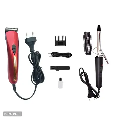 NHC-201 Professional Non-Rechargeable Electric Wired Trimmer and NHC-471B Curling Iron Electric Hair Curler Pack of 2-thumb0