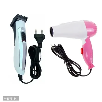 NHC-3662 Electric Wired Corded Beard Trimmer and NV-1290 1000w Foldable Hair Dryer Pack of 2