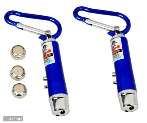Blue Metal 3 in 1 Laser Light Keychain 2 set Combo pack-thumb0