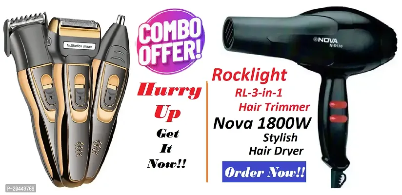 Discover the Magic Duo: Rocklight RL-3-in-1 Hair Trimmer  Nova 1800W Hair Dryer - Your Ultimate Haircare Companions!