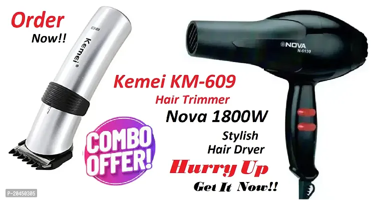 Get The Perfect Look: Kemei KM-609 Hair Trimmer  Nova 1800W Hair Dryer - Your Ultimate Styling Partners!