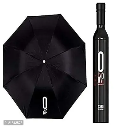 (black colour)Wine Bottle Shape Mini Compact Foldable Umbrella with Plastic Case Foldable Portable-thumb0