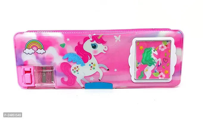 Beautiful Unicorn Calculator Megnetic Art Plastic Pencil Box-thumb0