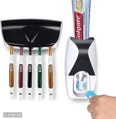 Toothbrush Holder with Cover Automatic Toothpaste Dispenser Set Dustproof (PACK OF 1)-thumb0