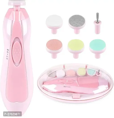 New Baby Nail File Electric Nail Trimmer with 6 Grinding Heads Safe for Newborn Baby Nail Clippers with Light (Blue/Pink)-thumb0