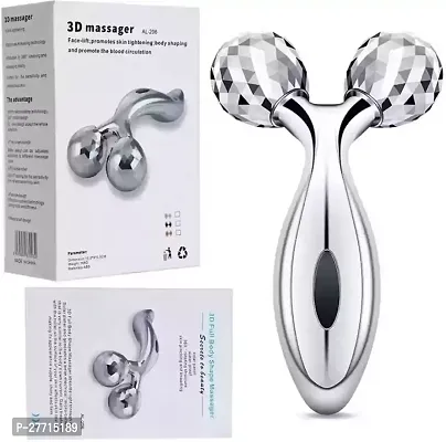 Silver Plastic Chrome Coated 3D Manual Roller Massager 360 Rotate Roller Face Body Massager For Women's-thumb0