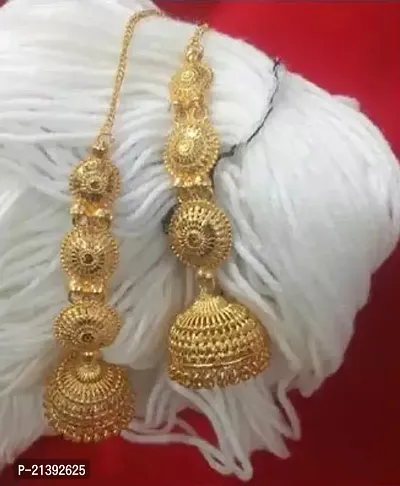 Golden Bentex No Stone Jhumkas Earrings For Women-thumb0