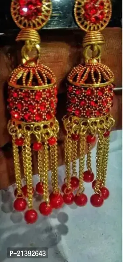 Red Silver Crystal Jhumkas Earrings For Women