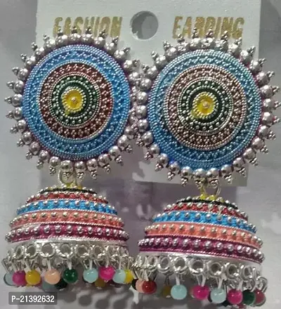 Multicoloured Metal Artificial Beads Jhumkas Earrings For Women