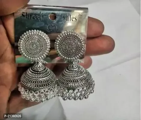 Silver Silver No Stone Jhumkas Earrings For Women-thumb0