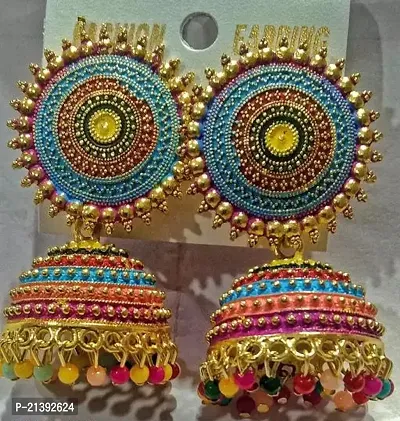 Multicoloured Silver Artificial Beads Jhumkas Earrings For Women-thumb0