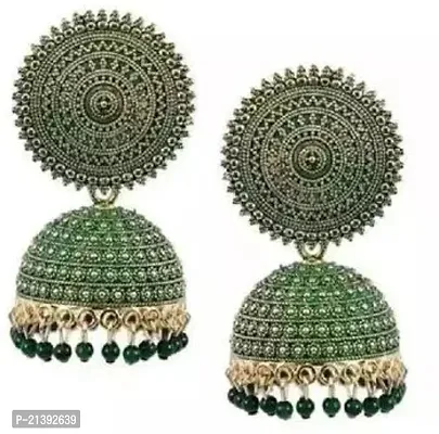 Green Bentex Artificial Beads Jhumkas Earrings For Women-thumb0